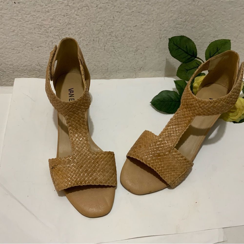 Vaneli Charee Tan  Woven Leather Ankle Strap Block Heel Sandals size 10 wide - Picture 3 of 12